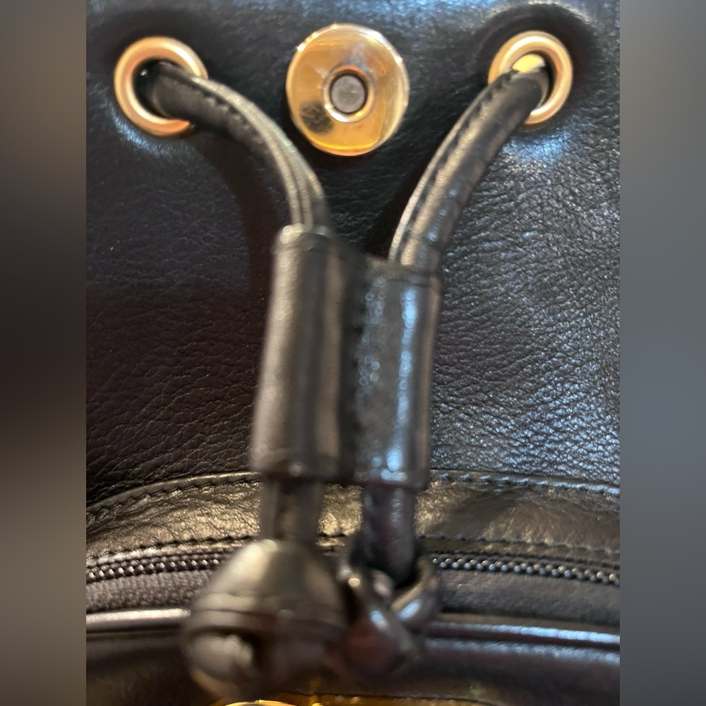SOLD Dior Black Leather Vintage Backpack W/Gold Hardware And Drawstring Closure - Picture 9 of 16